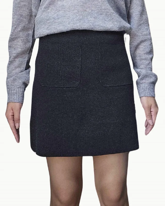 Gray Long Skirts for Subtle -Messina Knitted Skirt In Dark Grey