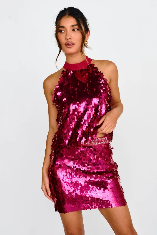 Durable skirts with reinforced seam strength -She's So LA Sequin Mini Skirt Hot Pink