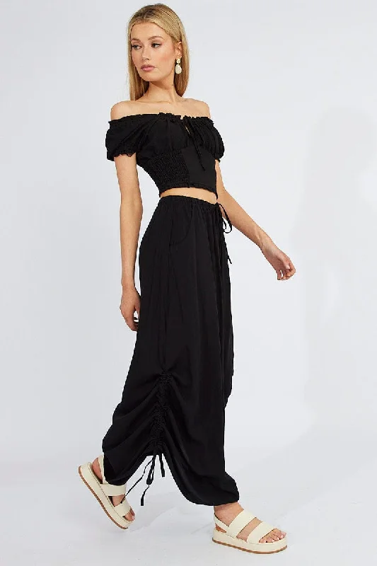 Long Skirts for Formal Occasions -Black Maxi Skirt Side Ruched