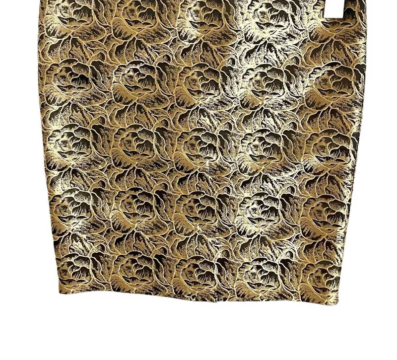 Long Skirts for Cultural Events -Women's Floral Jacquard Pencil Skirt In Gold