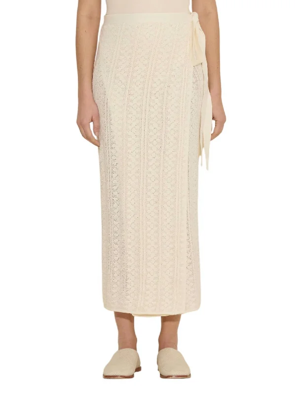 Denim Long Skirts for Casual -Kelp Crochet Skirt In White