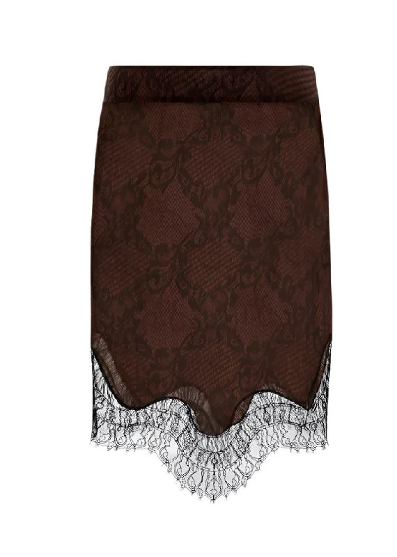 Mini Short Skirts for Youthful -Tom Ford Womens Ramage Tatto Lace Evening Skirt In Brown