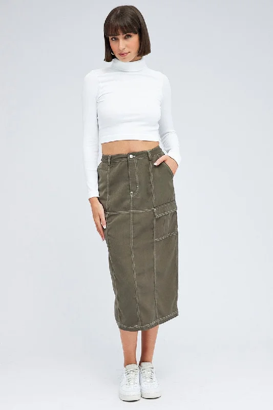 Short Skirts for Summer Days -Grey Cargo Skirt Mid Rise Contrast Detail Utility