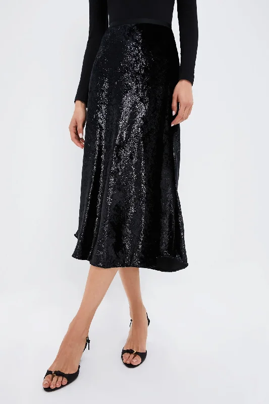 Flowy maxi skirts for breezy summer style -Polo Black Metallic Velvet A-line Skirt