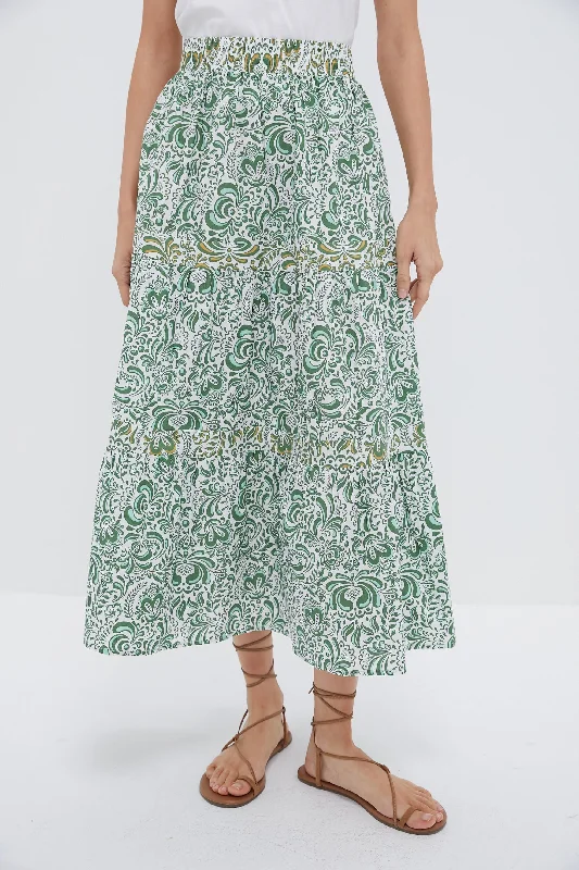 A-line skirts for classic wardrobe essentials -Green Floral Giada Maxi Skirt