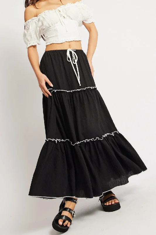 Short Skirts for Summer Days -Black Tiered Maxi Skirt