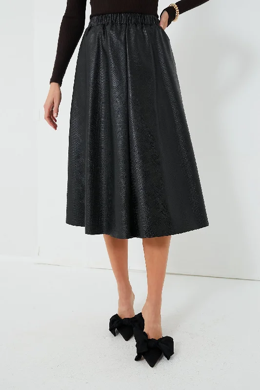 Affordable denim skirts for everyday cool -Black Vilma Vegan Leather Embossed Skirt