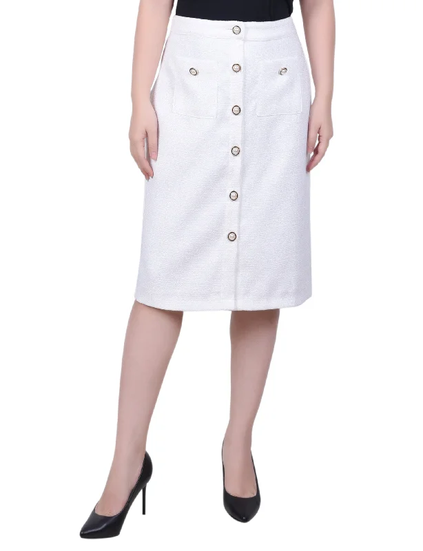 Trendy skirts with modern cutout designs -Petite Slim Tweed Double Knit Skirt with Pockets