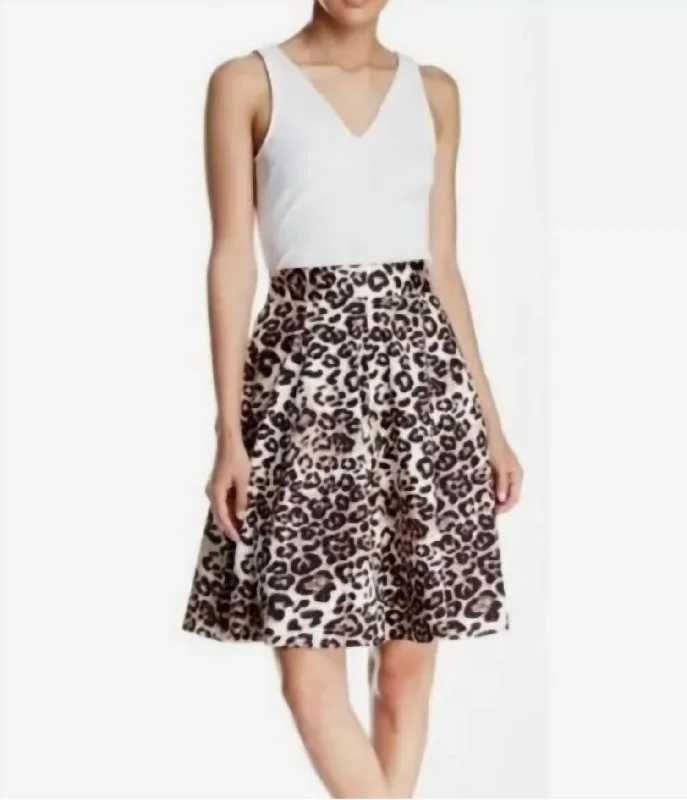 Long Skirts for Prom Night -Animal Print Full A-Line Skirt In Ivory/brown