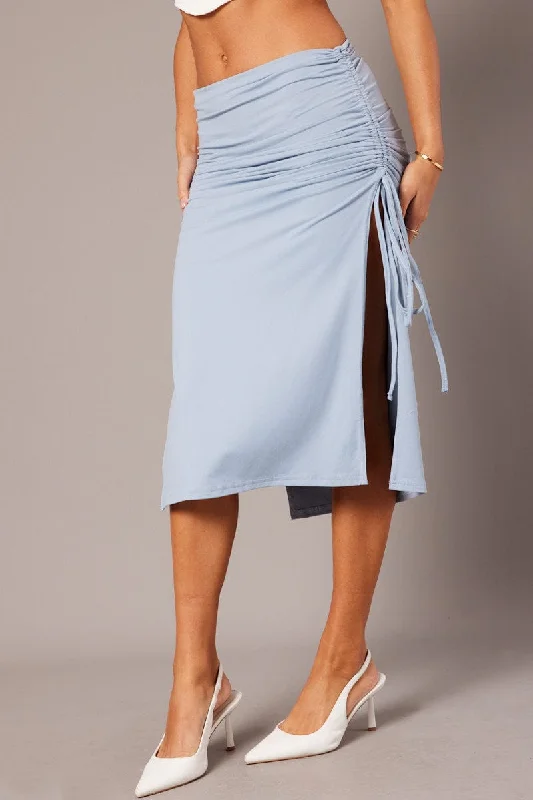 Striped Long Skirts for Style -Blue Maxi Skirt Side Ruched Jersey