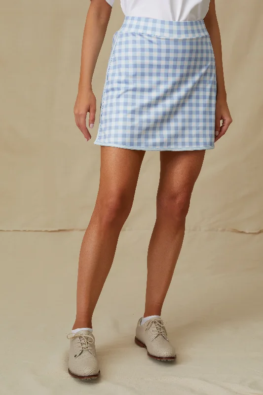 Stretchy mini skirts for flexible movement -Light Blue Gingham 16 Inch Karrie Golf Skirt