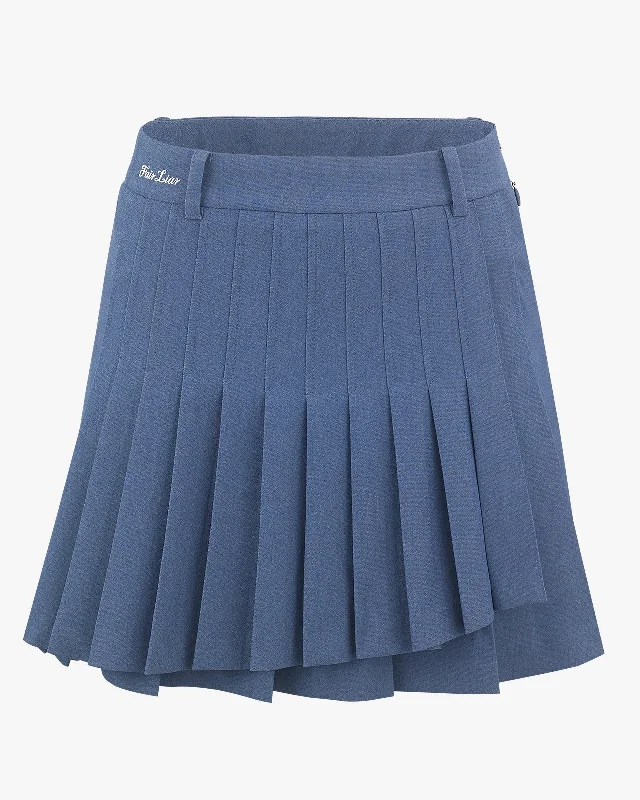 Casual cotton skirts for laid-back days -Asymmetrical Wrap Pleated Skirt - Blue